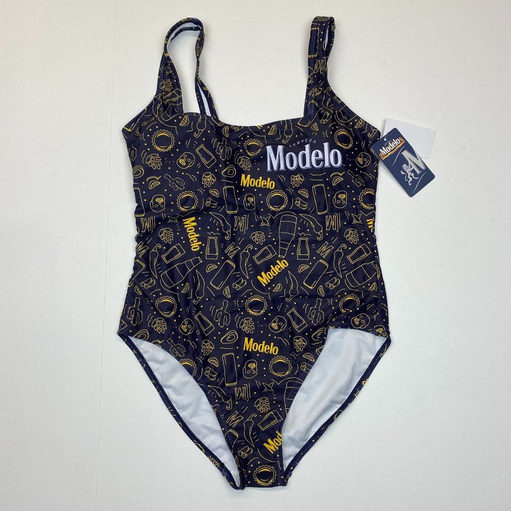 Women's Undercurrent Squareneck Cerveza Modelo Graphic One-Piece Swimsuit